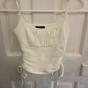 White Fox White Cropped Tank with Cinch Side